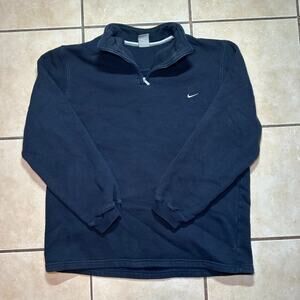 Vintage Y2K Nike Quarter Zip Black Logo Fleece Pullover Sweatshirt Mens Large
